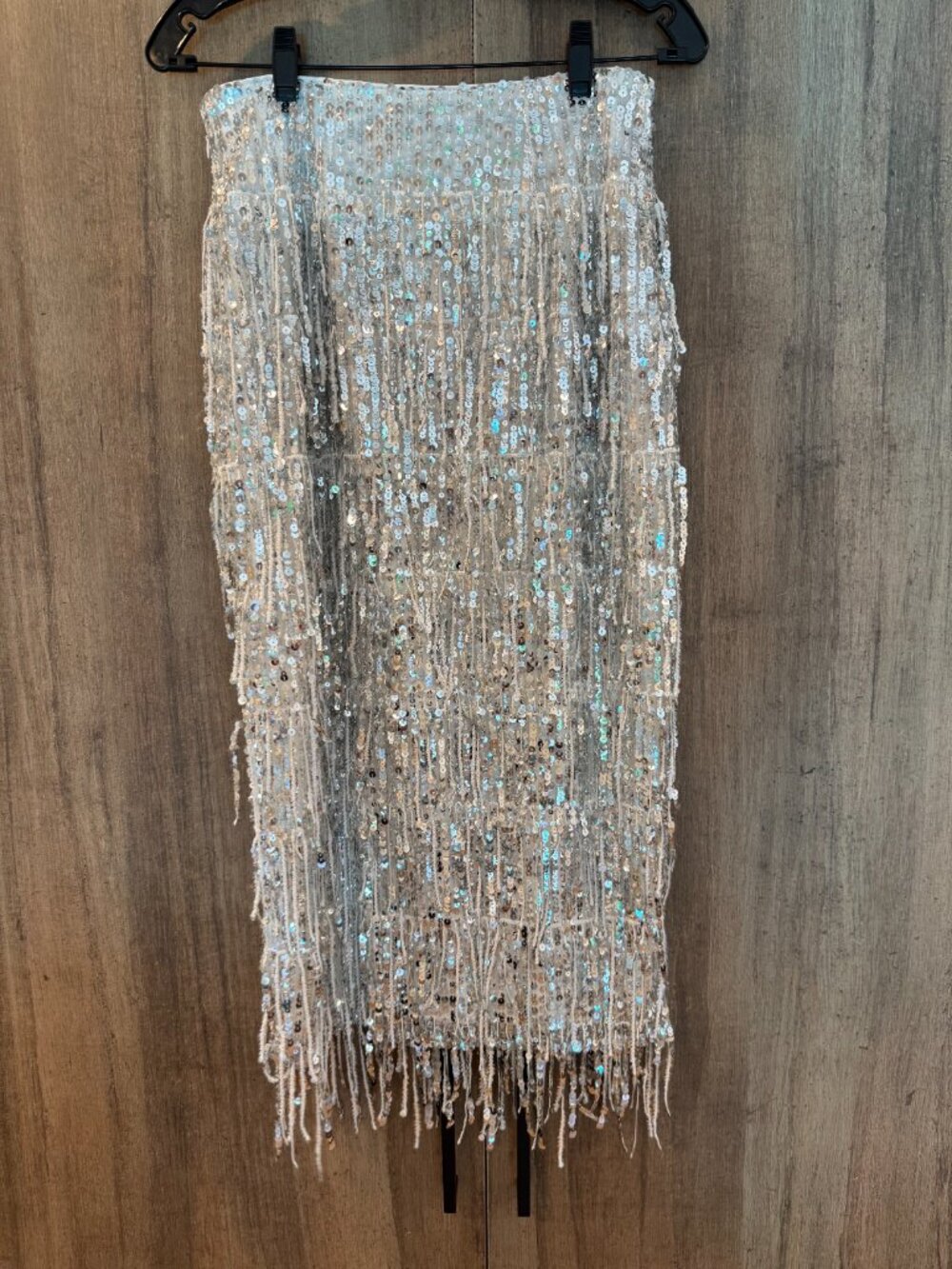 Milly "Royce & Roxanne" Silver Sequin Fringe Matching Set - Top (S) & Midi Skirt - Picture 12 of 15